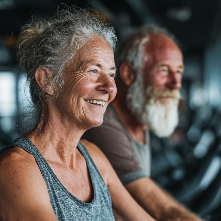 Seniori activi făcând exerciții de fitness